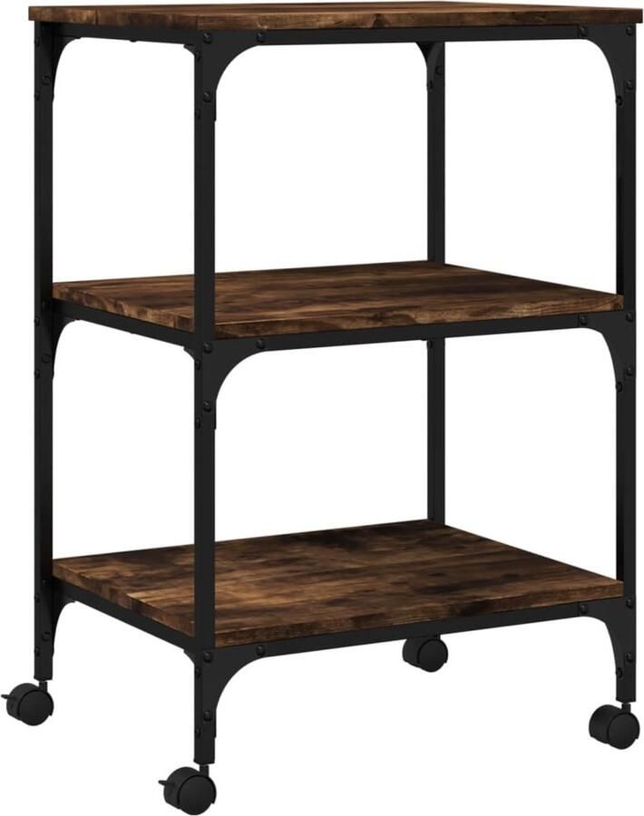 The Living Store Printerkastje 3-laags 50x41x75 cm bewerkt hout gerookt eiken Printerstandaard Houten Printerstandaard Werkstation Organisator Print Station