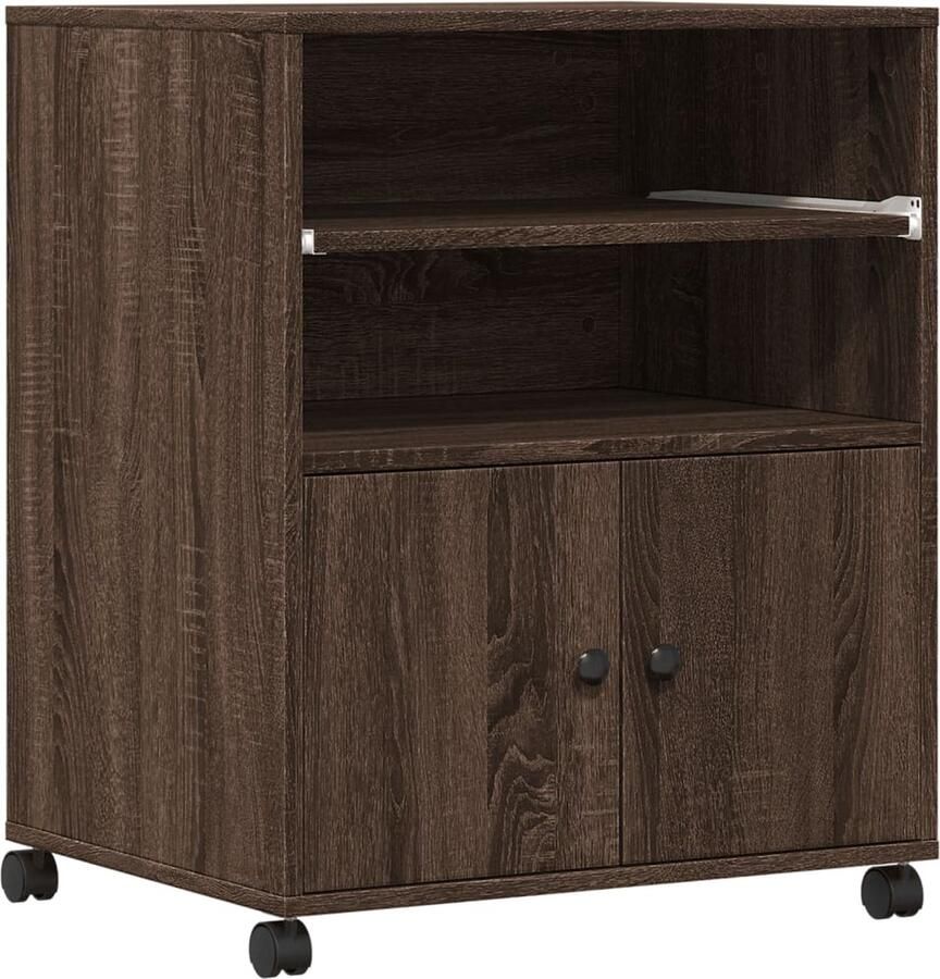 The Living Store Printerkastje met wielen 60x48x74 cm bruin eikenkleurig Printerstandaard Printer Kast Bureaus Accessoires Organisator Houten Tafel