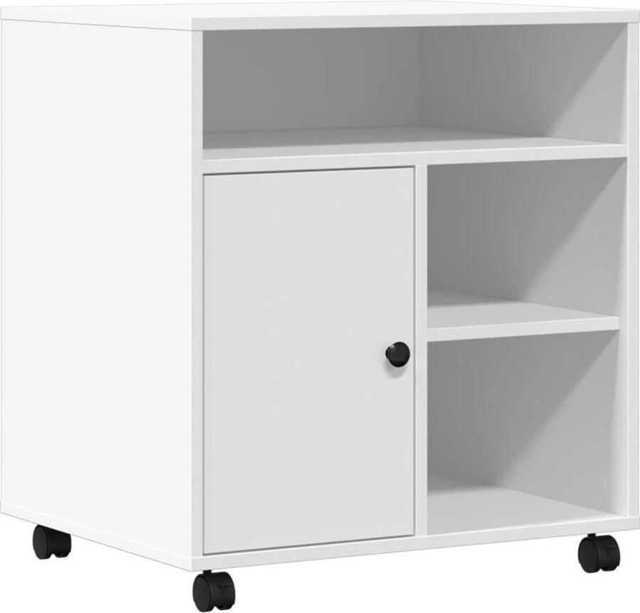 The Living Store Printerkastje met wielen 60x50x67 cm wit Printerstandaard Printer Kast Bureaus Accessoires Organisator Werkplek Organisatie