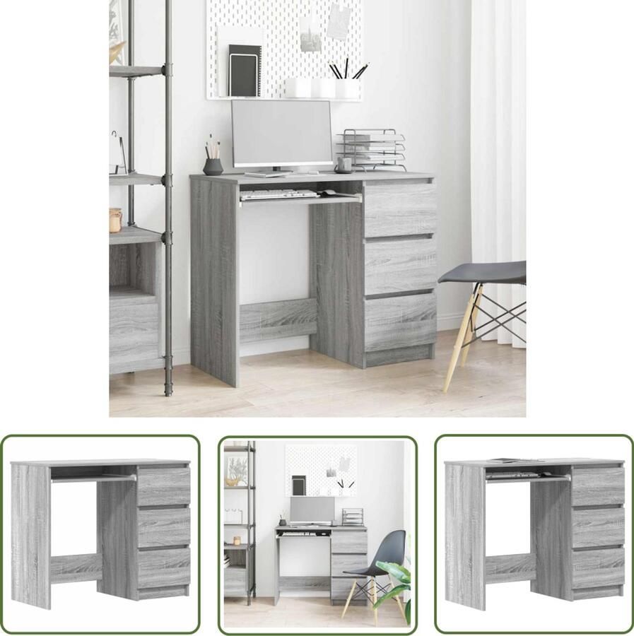 The Living Store Bureau s Bureau 90 x 45 x 76 cm Grijs Sonoma Eiken 3 lades Werkbureau Bureau Kopen Houten Bureau Grijze Bureau Design Bureau - Foto 2