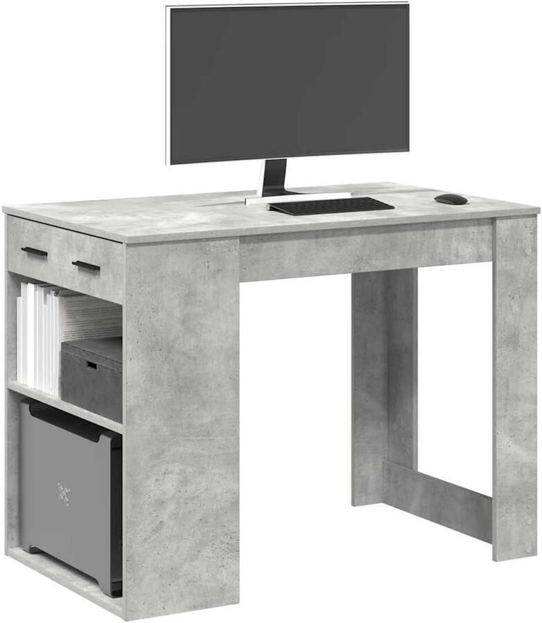 VidaXL Bureau Lade en Plank 102x62x77 5 cm Grijs Bureau Bureaus Laptoptafel Computertafel