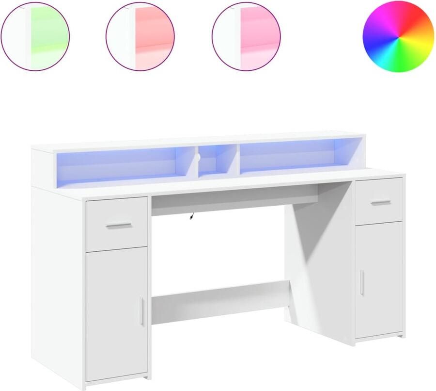 VidaXL Bureau met LED-verlichting 160x55x91 cm bewerkt hout wit