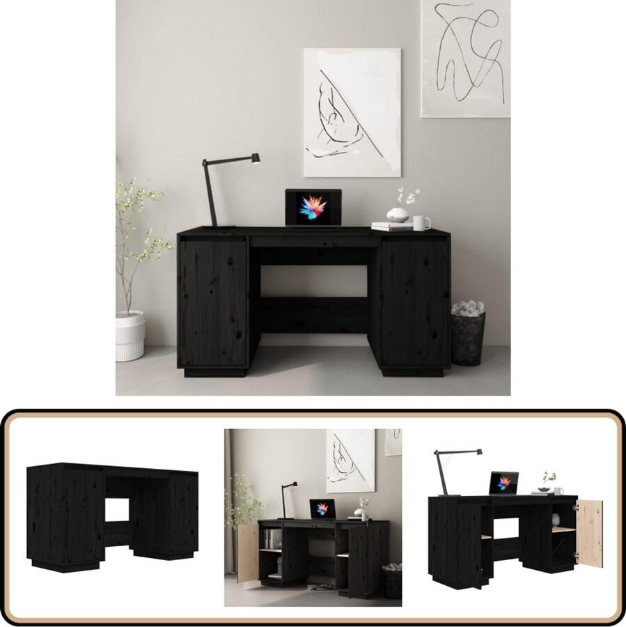 VidaXL Bureau Massief Grenenhout 140x50x75 cm Zwart Klassieke Bureau Grenenhouten Bureau Houten Bureau Modern Bureau Bureaublad Thuiskantoor Werkplek