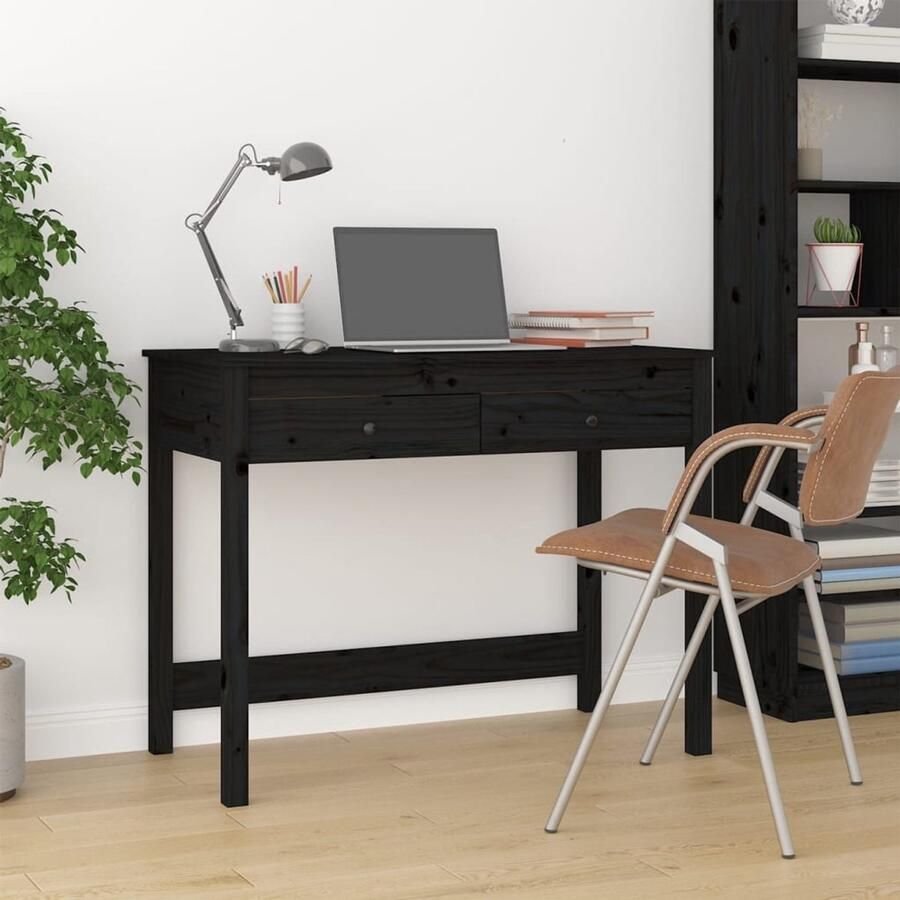 VidaXL Bureau Massief Grenenhout Zwart 100x50x78 cm Kantoormeubilair Bureau Grenenhouten Bureau Zwarte Bureau Laptop Bureau Thuiswerkplek Schrijfblad Bureaublad Boekenkast Opslagruimte Kantooraccessoires