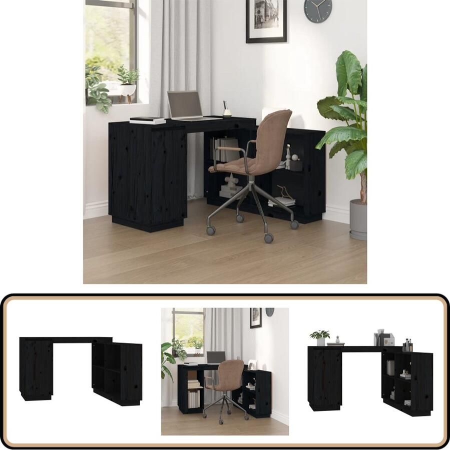 VidaXL Bureau Massief Grenenhout Zwart 110x50x75 cm Kantoormeubilair Bureau Houten Bureau Schrijfbureau Zwarte Bureau Massief Hout Grenenhouthout