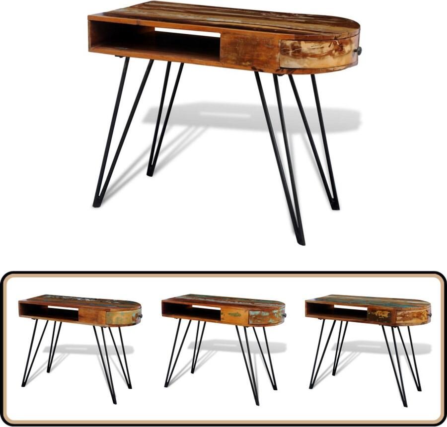 VidaXL -Bureau-met-ijzeren-poten-massief-gerecycled-hout