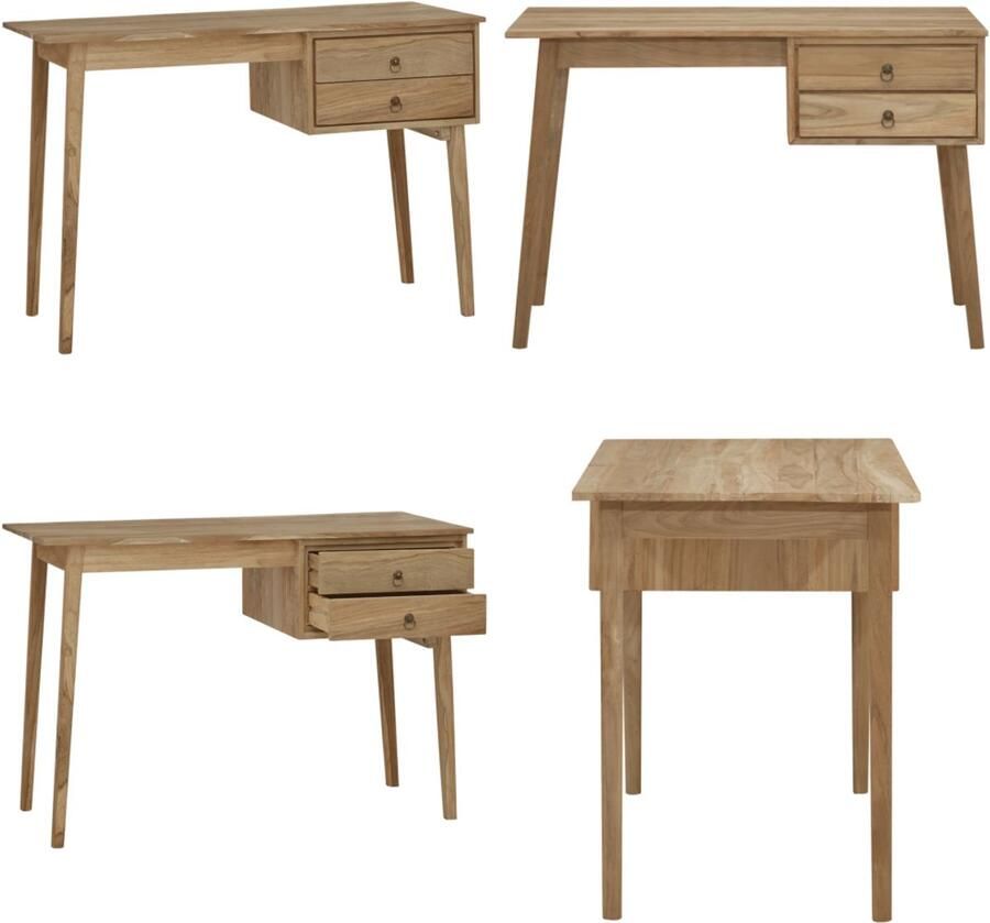 VidaXL Bureau met 2 lades 110x52x75 cm massief teakhout Bureau Bureaus Computertafel Studeertafel