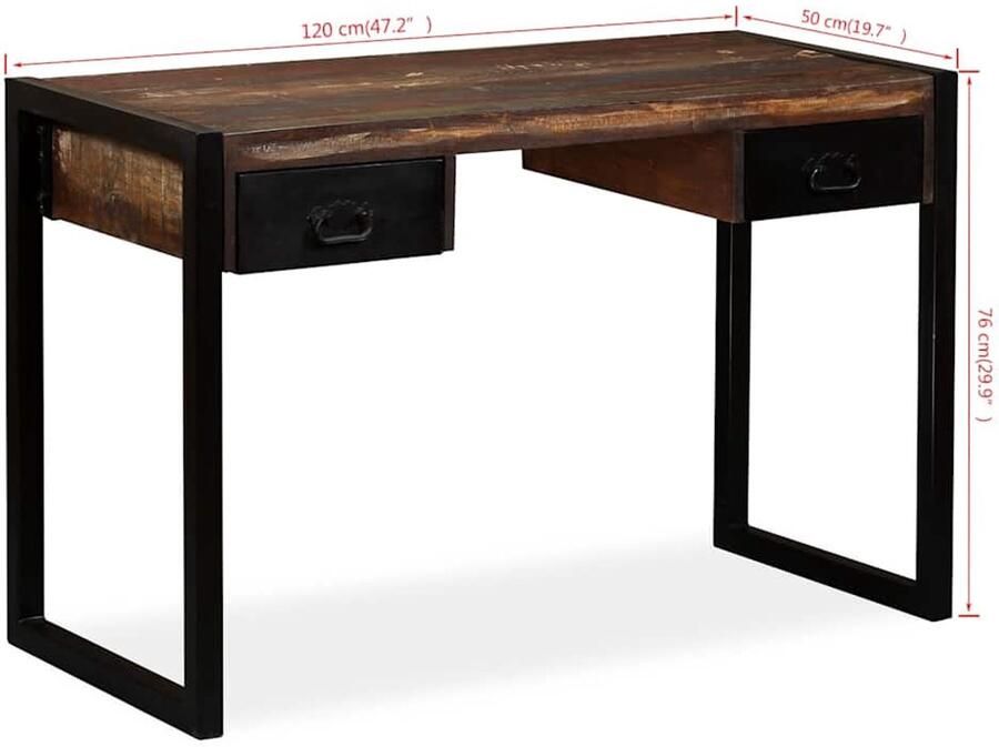 Vida XL vidaXL Bureau met 2 lades 120x50x76 cm massief gerecycled hout-VXL-244905 - Foto 3