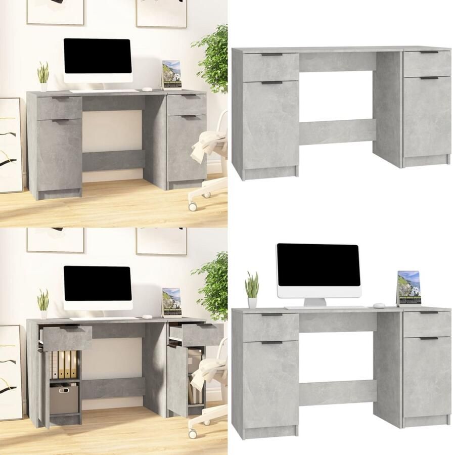 VidaXL Bureau met bijzetkast bewerkt hout betongrijs Bureau Bureaus Tafel Computerbureau