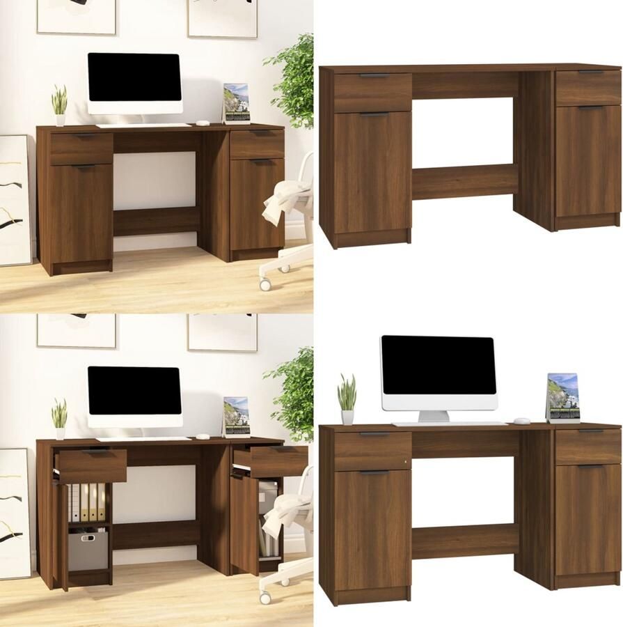 VidaXL Bureau met bijzetkast bewerkt hout bruin eikenkleur Bureau Bureaus Tafel Computerbureau