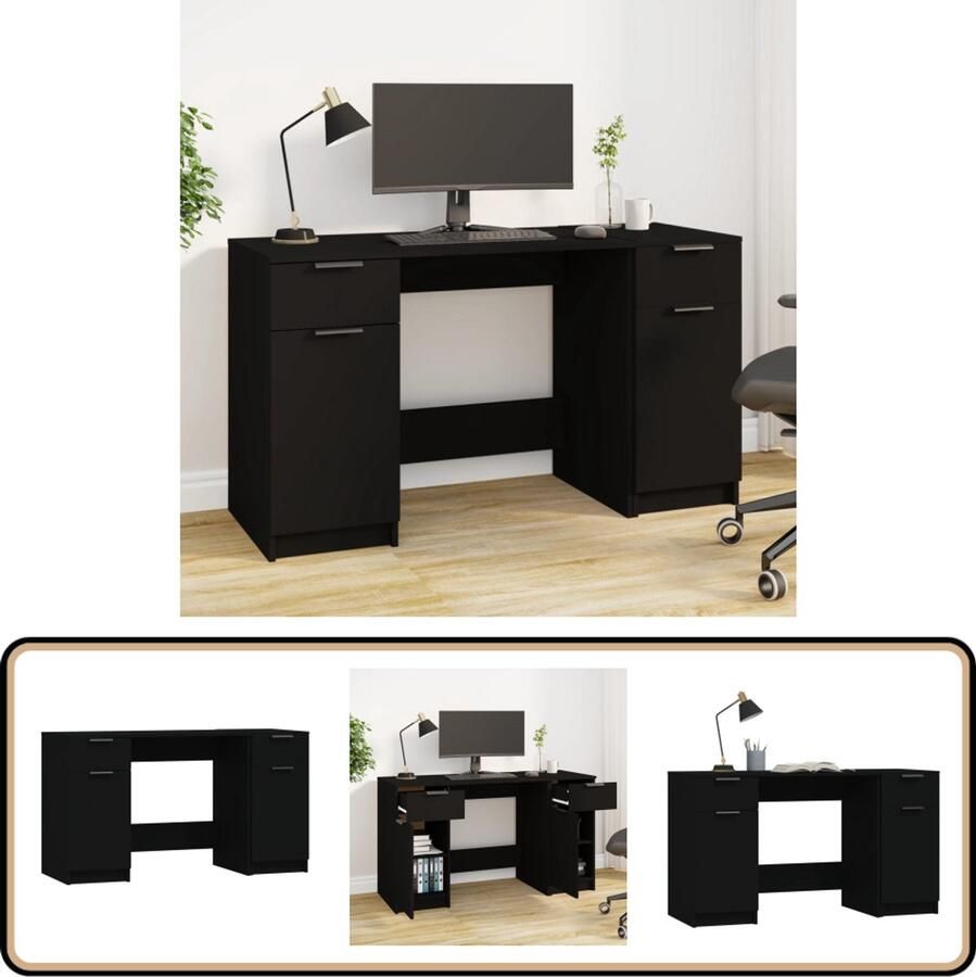 VidaXL Bureau met bijzetkast Bewerkt hout Zwart Kantoormeubilair Bureau Computerbureau Schrijfbureau Zwarte Bureau Houten Bureau Modern Bureau Met Kast