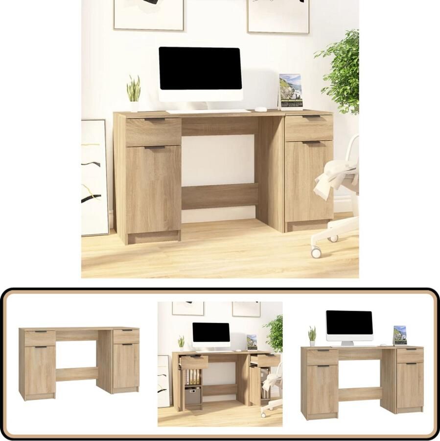 VidaXL Bureau met bijzetkast Sonoma Eiken 100x50x75cm Kantoormeubilair Bureau Houten Bureau Sonoma Eiken Werkstation Studietafel Bijzetkast