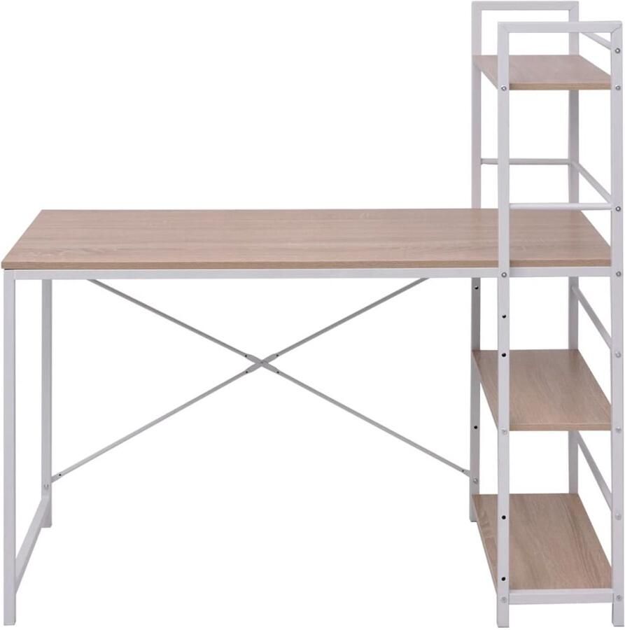 VidaXL Bureau met boekenkast 4-laags Eikenkleurig Kantoorboekenskast Bureaus Schrijfbureaustoelen Home Office Meubels Houten Bureau Eiken Kleur Compact Bureau Multifunctioneel Bureau