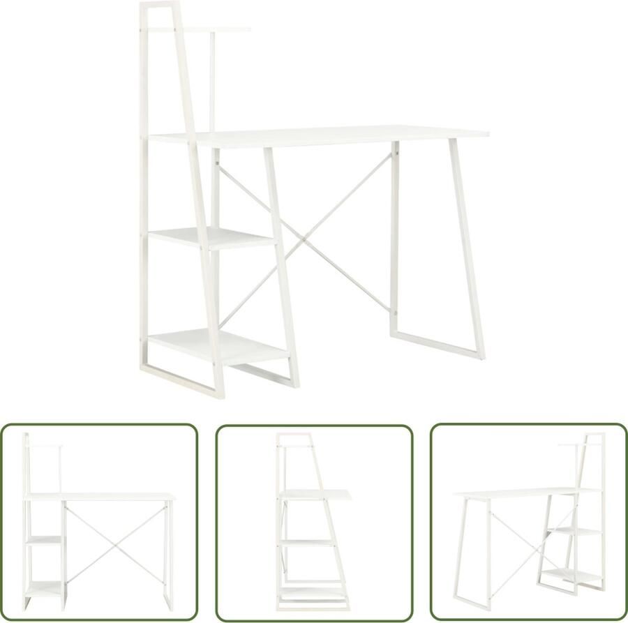 The Living Store Bureau Boekenkast 102 x 50 x 117 cm Ruime planken Wit PVC-coating Gepoedercoat staal Kantoorboekenskast Bureau Met Boekenplank Compact Bureau Houten Bureau Wit Bureau - Foto 2