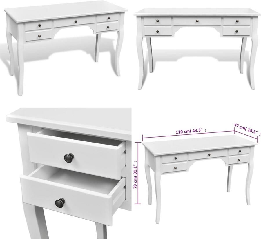 VidaXL Bureau met gebogen poten en 5 lades Franse stijl Bureau Bureaus Computerbureau Computerbureaus
