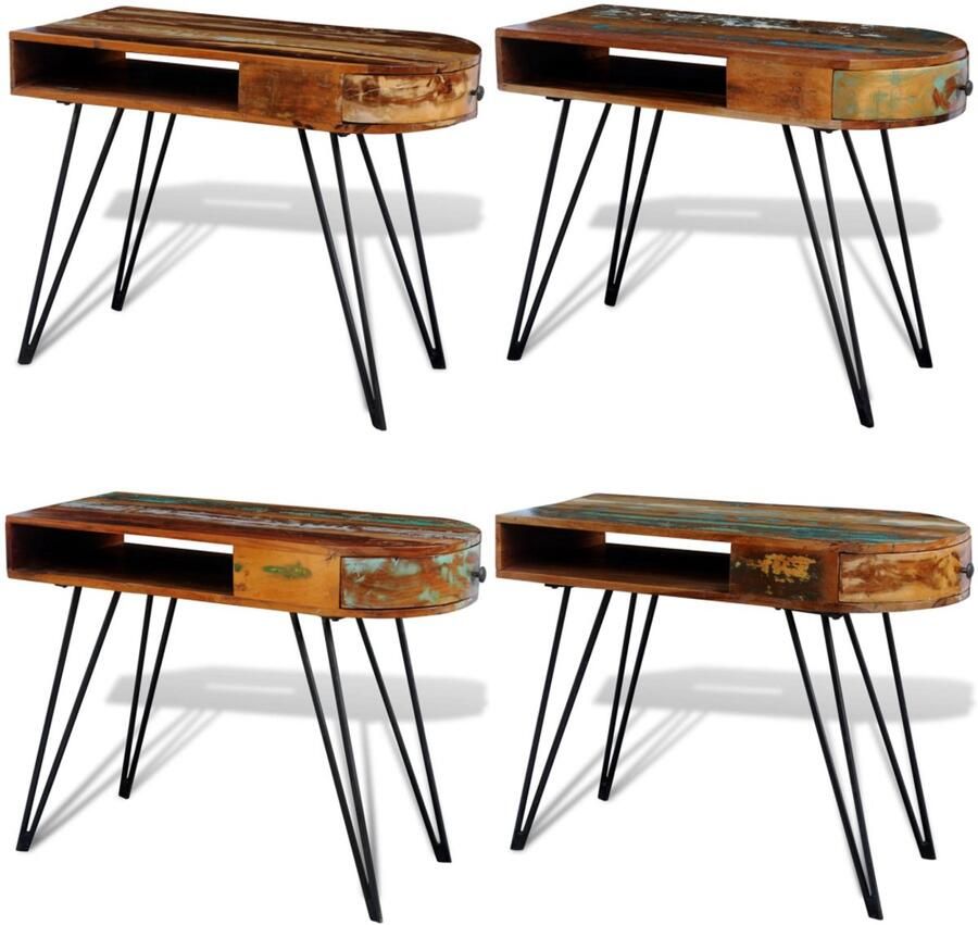 VidaXL Bureau met ijzeren poten massief gerecycled hout Bureau Computerbureau Computer Bureau PC Bureau