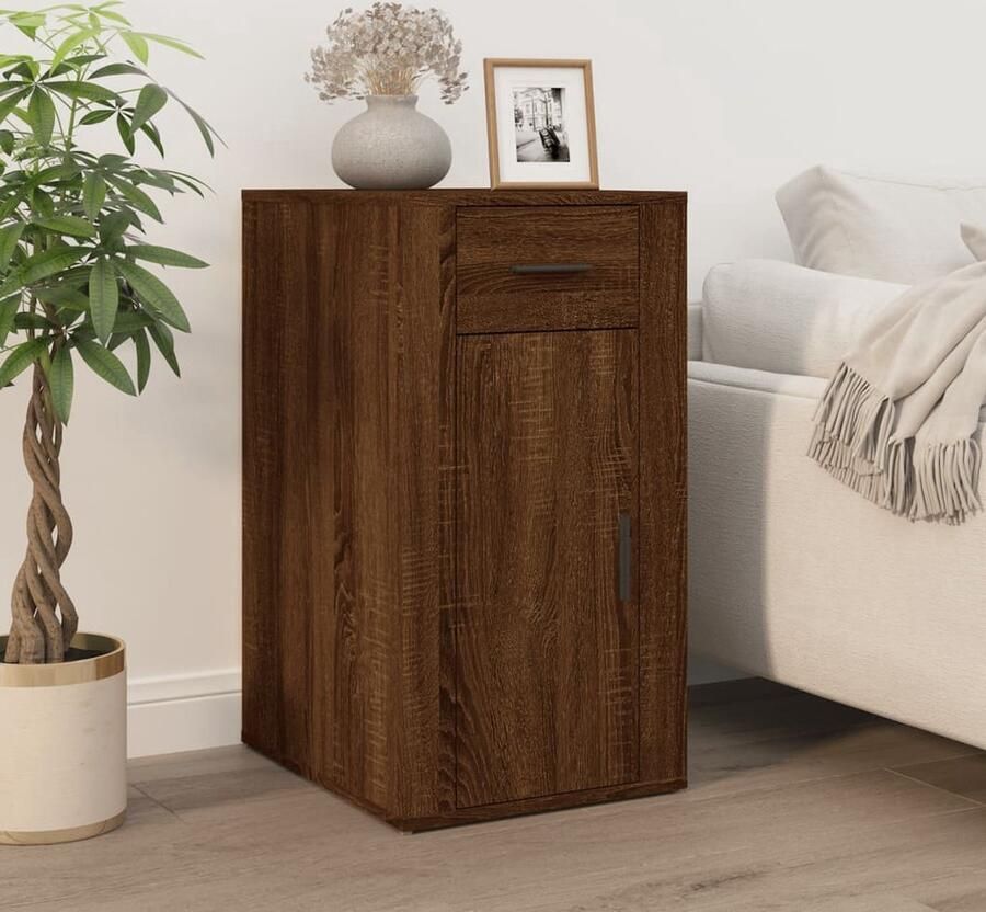 VidaXL Bureau met kast Bruineiken bewerkt hout Kantoormeubilair Bureau Met Kast Houten Bureau Bruin Bureau Werkstation Home Office Studietafel Opbergkast Bureaustuimte