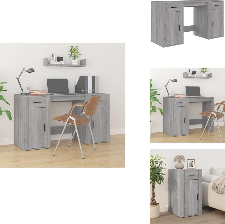 VidaXL Bureau Met Kast Bureaus Met Kasten Schrijftafel Met Kast Bureau met kast bewerkt hout grijs sonoma eikenkleurig