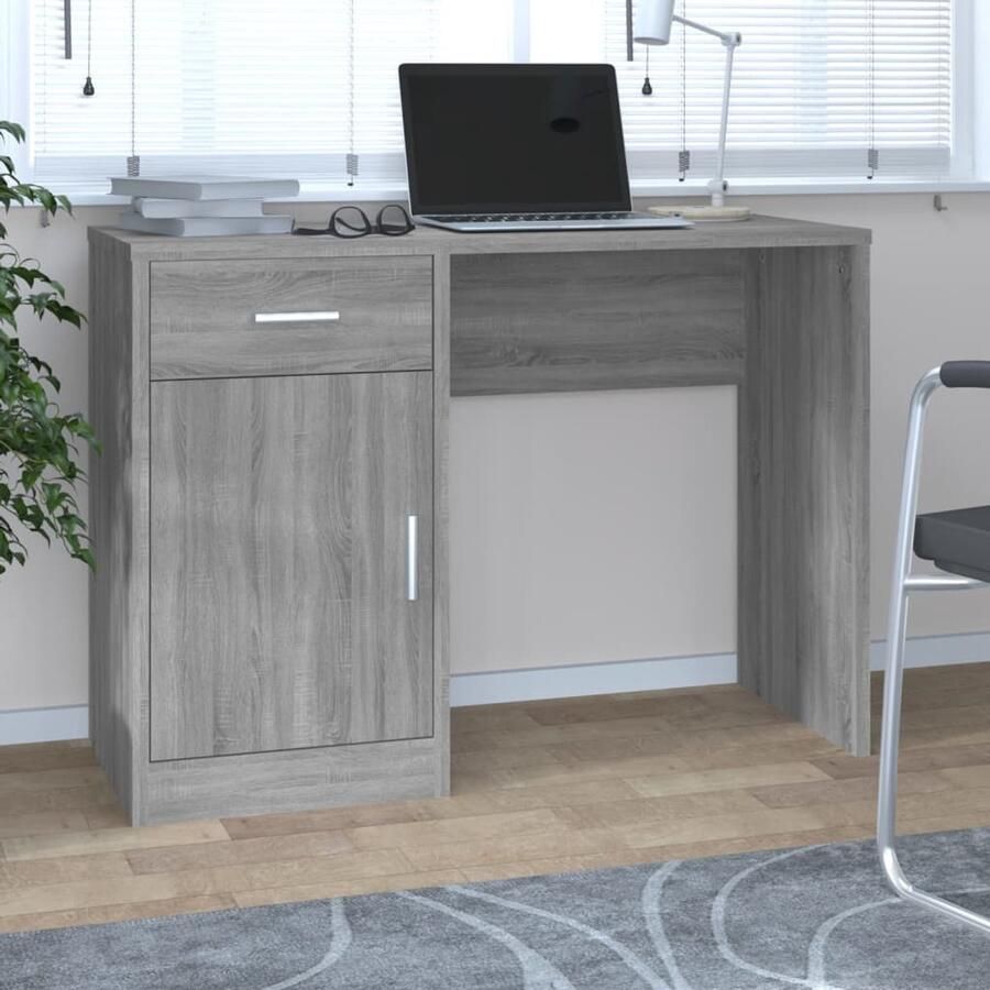 VidaXL Bureau Bureaus Tafel Computerbureau Bureau met kast en lade 100x40x73 cm bewerkt hout grijs sonoma