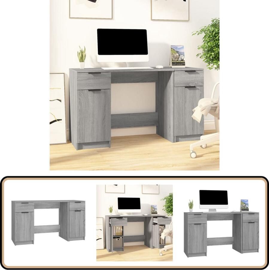 VidaXL Bureau met kast Hout Grijs sonoma eiken Schreibtafel Bureau Computerbureau Houten Bureau Grijze Bureau