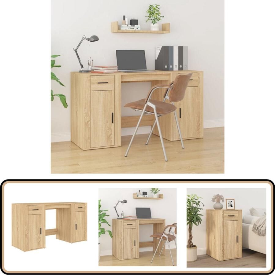 VidaXL Bureau met kast Sonoma eiken 100x49x75 cm Kantoormeubilair Bureau Bureaus Met Kasten Schrijfhulp Houten Bureau