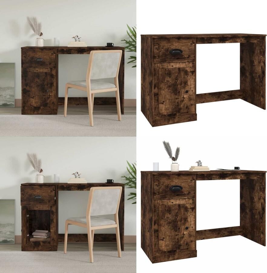 VidaXL Bureau met lade 115x50x75 cm bewerkt hout gerookt eikenkleurig Bureau Bureaus Houten Bureau Schrijftafel