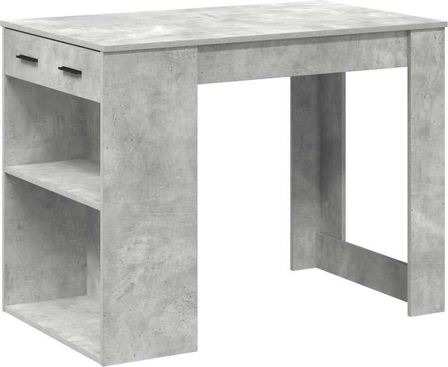 VidaXL Bureau met lade en plank 102x62x77 5 cm bewerkt hout betongrijs