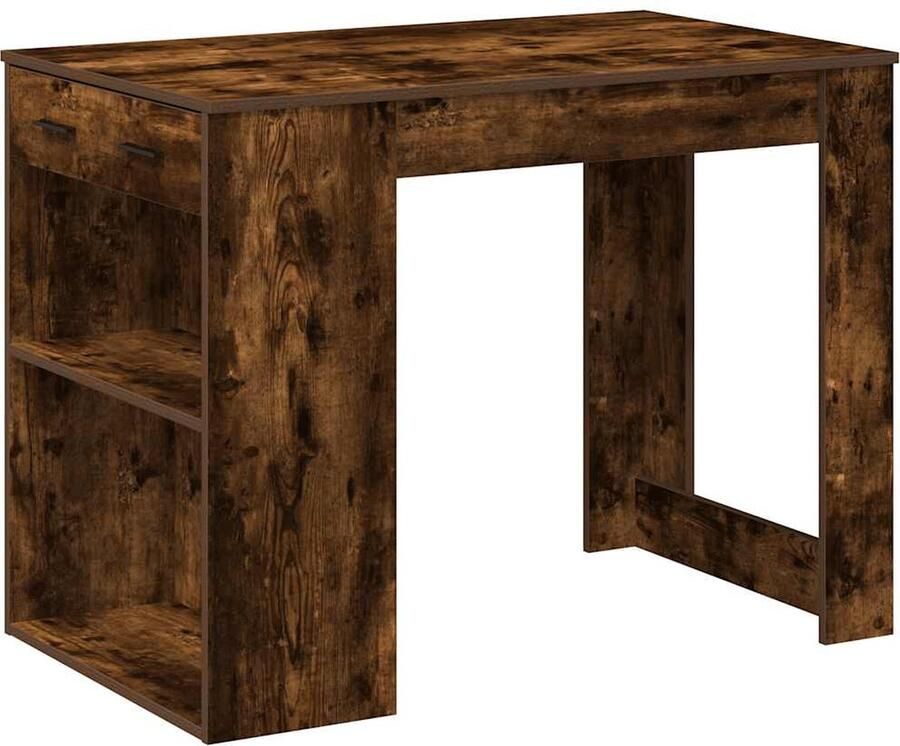VidaXL Bureau met lade&plank 102x62x77 5 cm bewerkt hout gerookt eiken