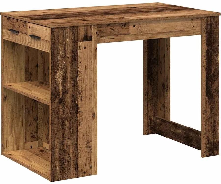 VidaXL Bureau Lade en plank 102x62x77 5 cm Hout Bureau Houten Bureau Werkblad Laptop Tafel Home Office Studietafel Opslagruimte Multifunctioneel Bureau Vintage Bureau Scandinavisch Bureau Minimalistisch Bureau