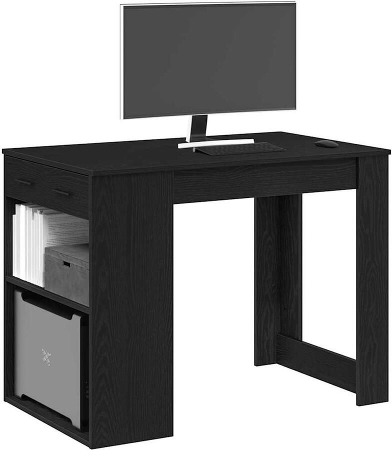 VidaXL Bureau met lade en plank 102x62x77 5cm bewerkt hout zwart eiken