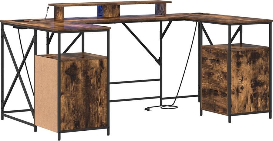 VidaXL Bureau met lade Gerookt eiken 182 x 101 x 87.5 cm Bewerkt hout
