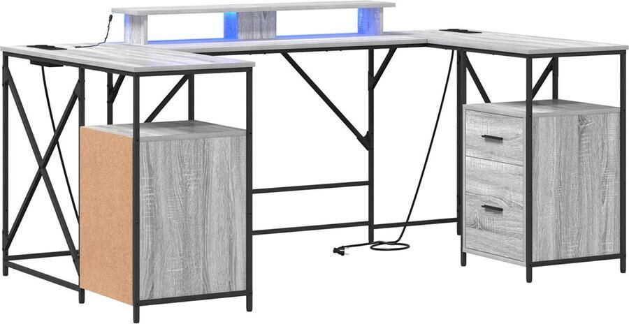 VidaXL Bureau met lade met opslag Grijs sonoma 182 x 101 x 87.5 cm Bewerkt hout