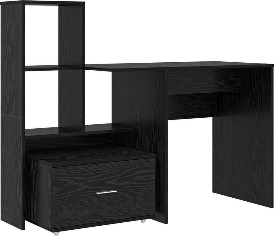 VidaXL Bureau met lade met plank Zwart eiken 131 5 x 50 x 106 5 cm Bewerkt hout