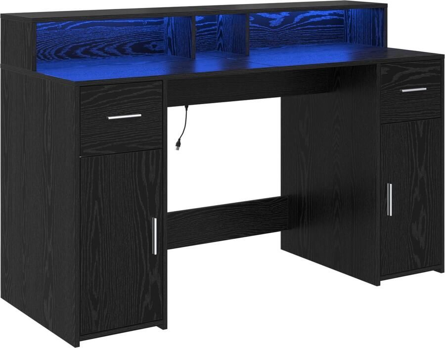 VidaXL Bureau met lade Zwart eiken 140 x 55 x 91 cm Bewerkt hout