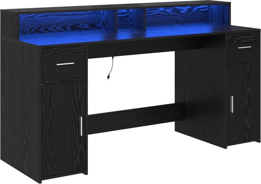 VidaXL Bureau met lade Zwart eiken 160 x 55 x 91 cm Bewerkt hout