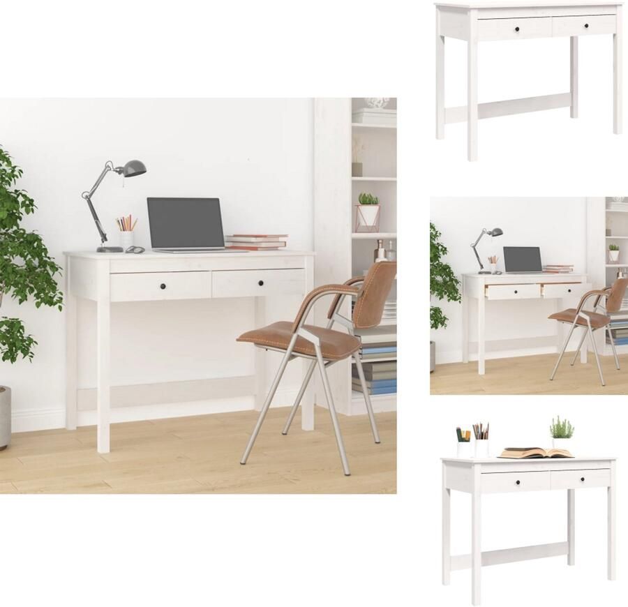 VidaXL Bureau Bureaus Houten Bureau Schrijftafel Bureau met lades 100x50x78 cm massief grenenhout wit