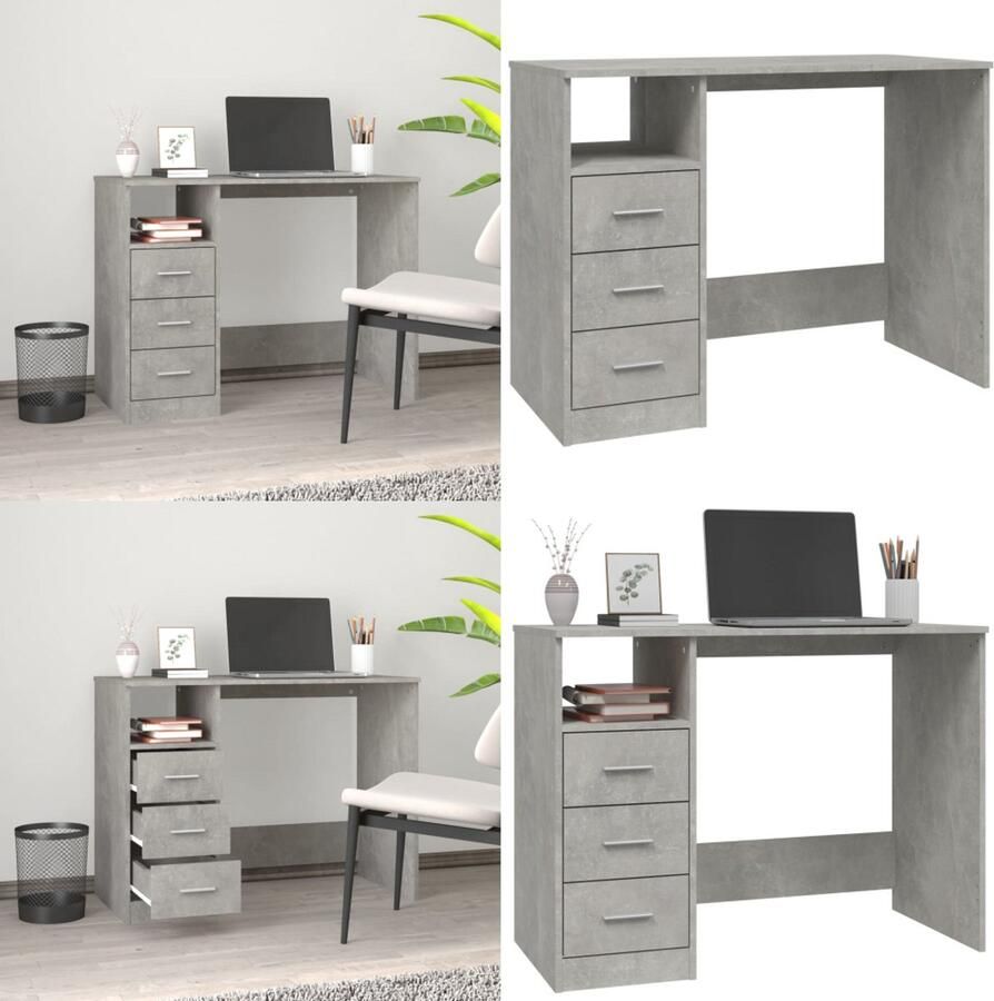 VidaXL Bureau met lades 102x50x76 cm bewerkt hout betongrijs Bureau Bureaus Tafel Tafels
