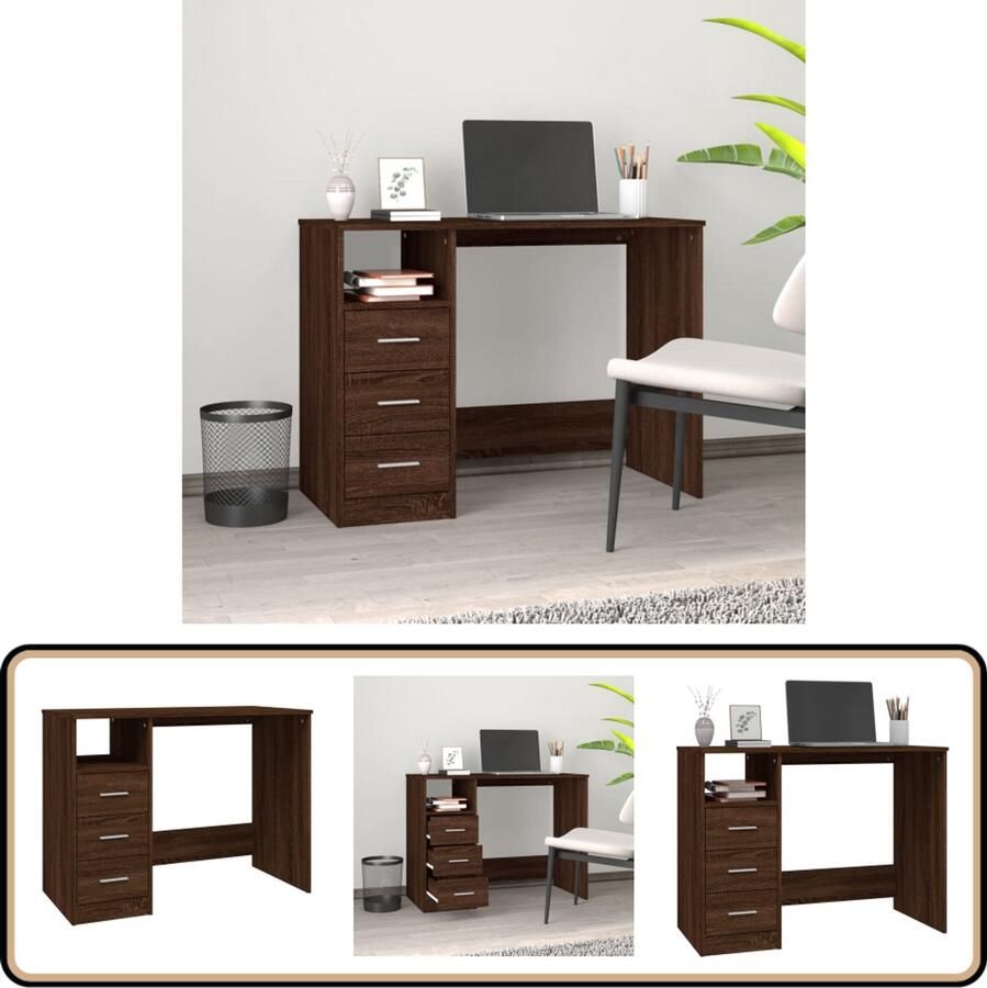 VidaXL -Bureau-met-lades-102x50x76-cm-bewerkt-hout-bruineikenkleurig - Foto 3