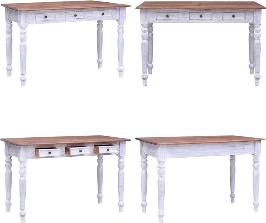 VidaXL Bureau met lades 117x57x75 cm massief mahoniehout wit Bureau Bureaus Schrijftafel Schrijftafels