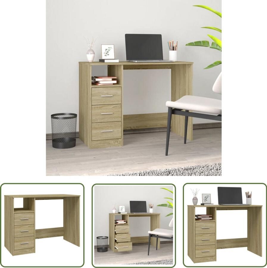 VidaXL Bureau met lades Sonoma Eiken 102x50x76 cm Kantoormeubilair Bureau Houten Bureau Sonoma Eiken Compact Bureau Met Lades Opbergruimte