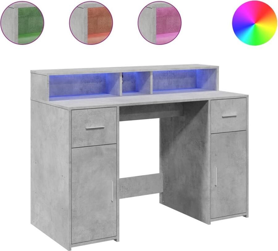 VidaXL Bureau met LED-verlichting 120x55x91 cm bewerkt hout betongrijs