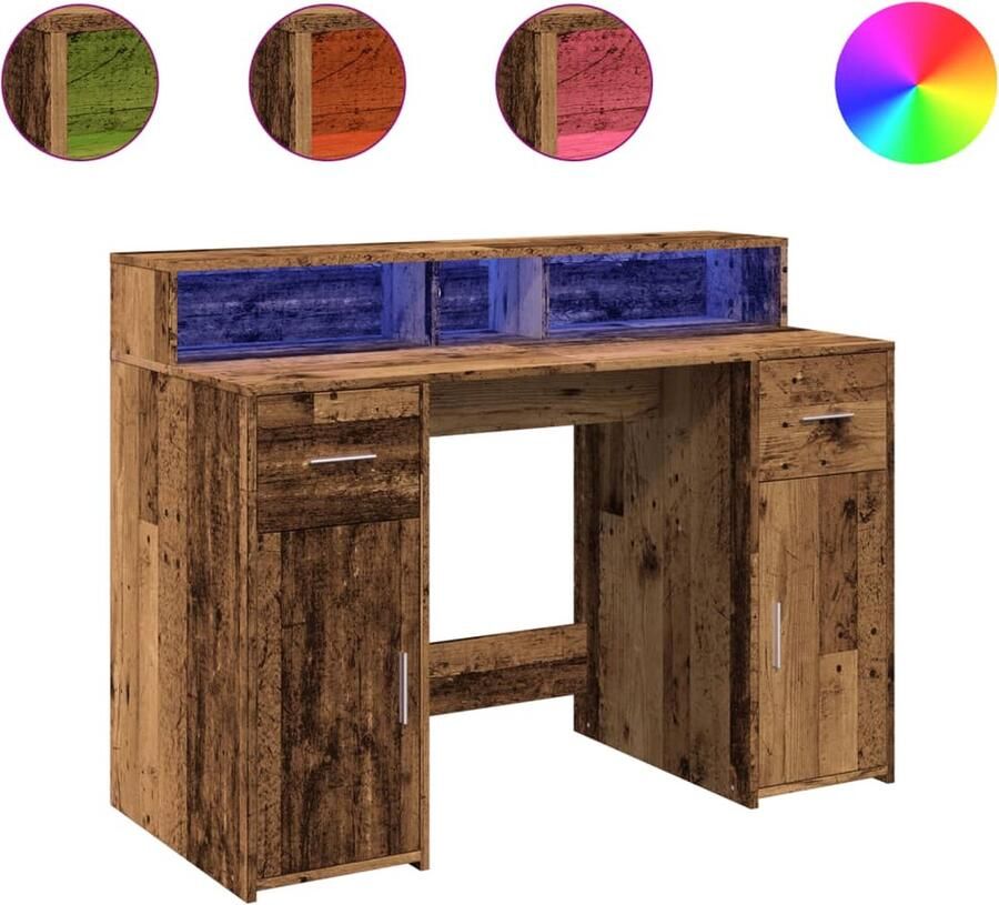VidaXL Bureau met LED-verlichting 120x55x91 cm bewerkt hout oud hout
