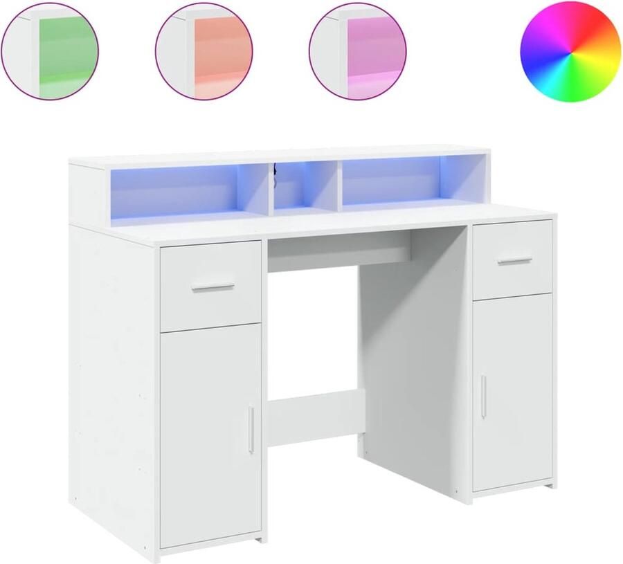 VidaXL Bureau met LED-verlichting 120x55x91 cm bewerkt hout wit