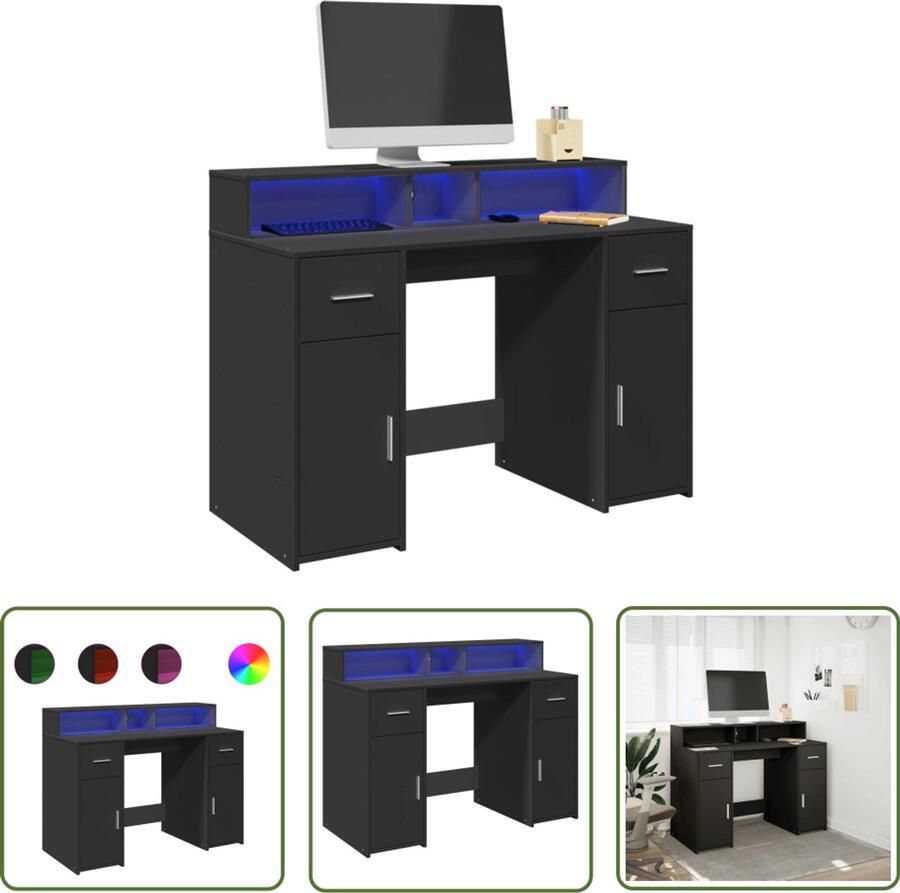 VidaXL Bureau met LED-verlichting 120x55x91 cm bewerkt hout zwart Bureau Houten Bureau Led Bureau Computer Bureau Gaming Bureau