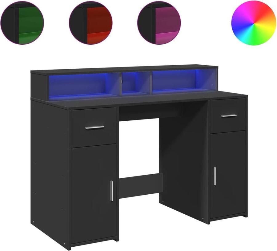 VidaXL Bureau met LED-verlichting 120x55x91 cm bewerkt hout zwart