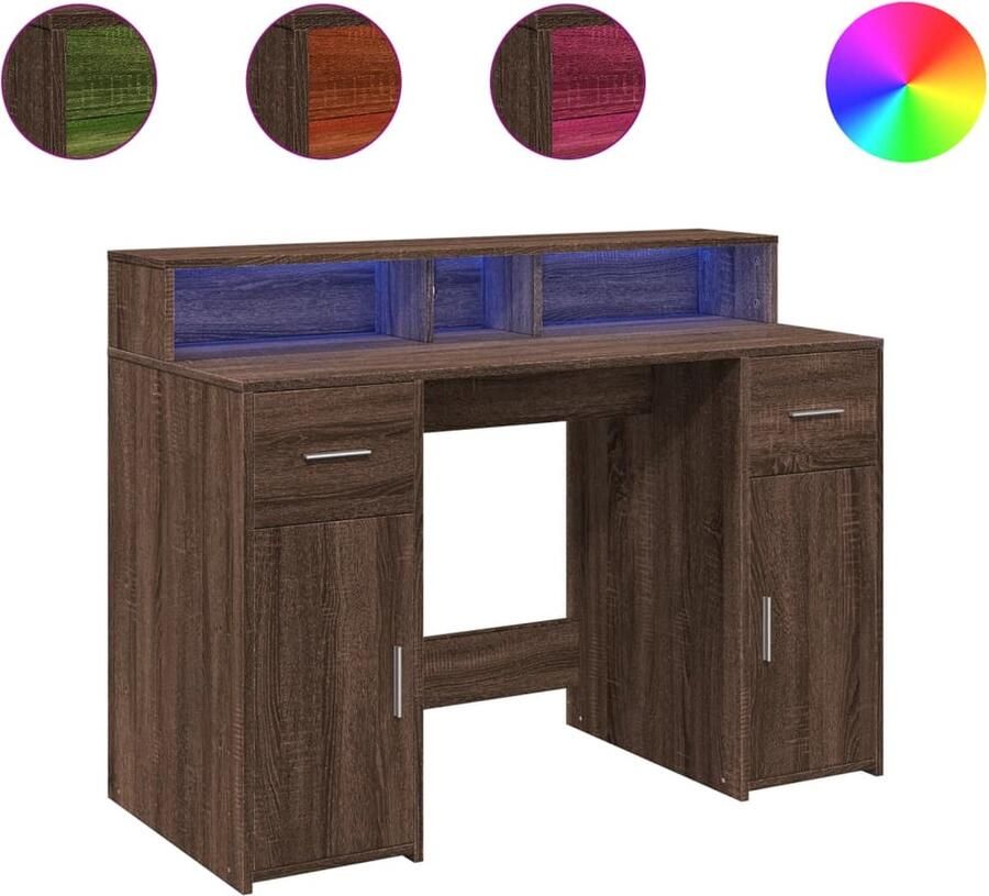 VidaXL Bureau met LED-verlichting 120x55x91 cm hout bruin eikenkleurig