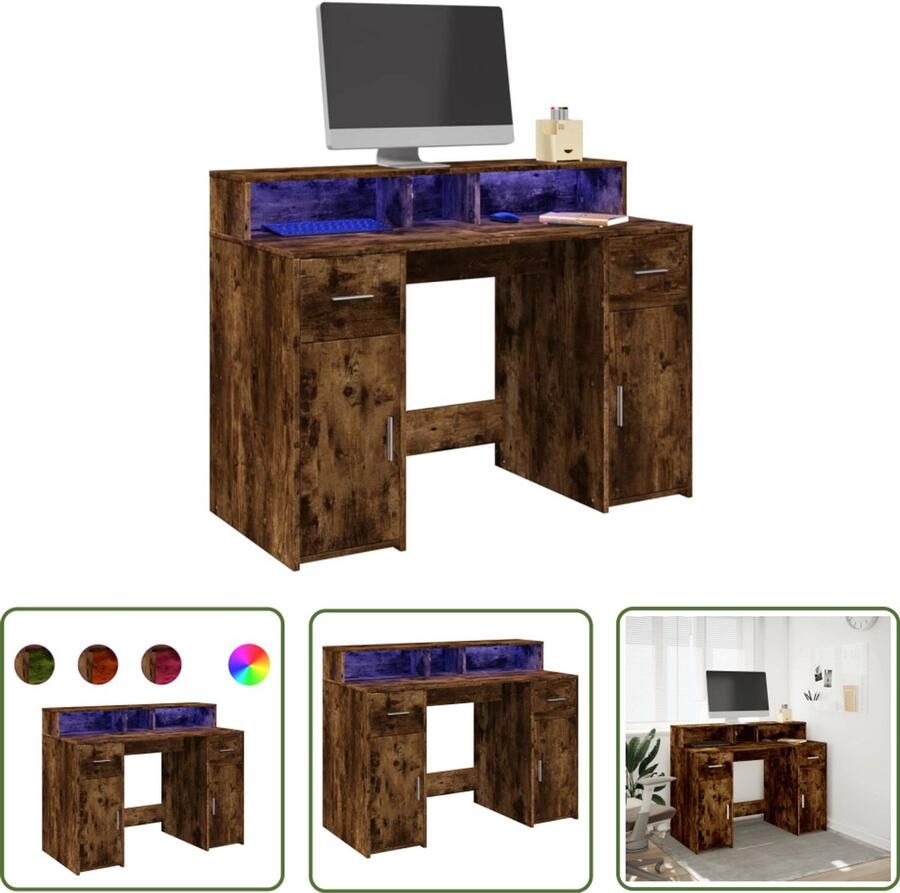 VidaXL Bureau met LED-verlichting 120x55x91 cm hout gerookt eikenkleur Bureau Houten Bureau Computer Bureau Led Bureau Werkblad
