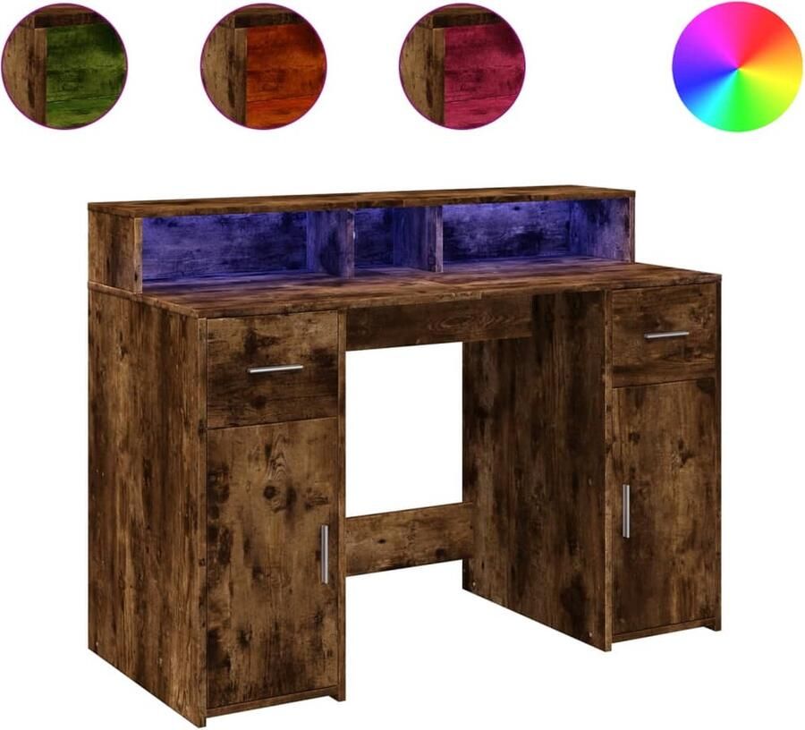 VidaXL Bureau met LED-verlichting 120x55x91 cm hout gerookt eikenkleur