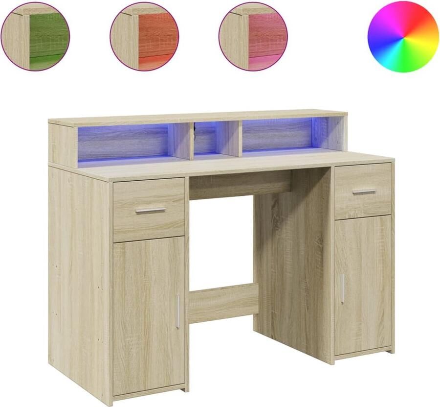 VidaXL Bureau met LED-verlichting 120x55x91 cm hout sonoma eikenkleur