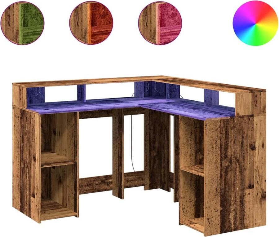 VidaXL Bureau met LED-verlichting 130x130x91 cm bewerkt hout oud hout